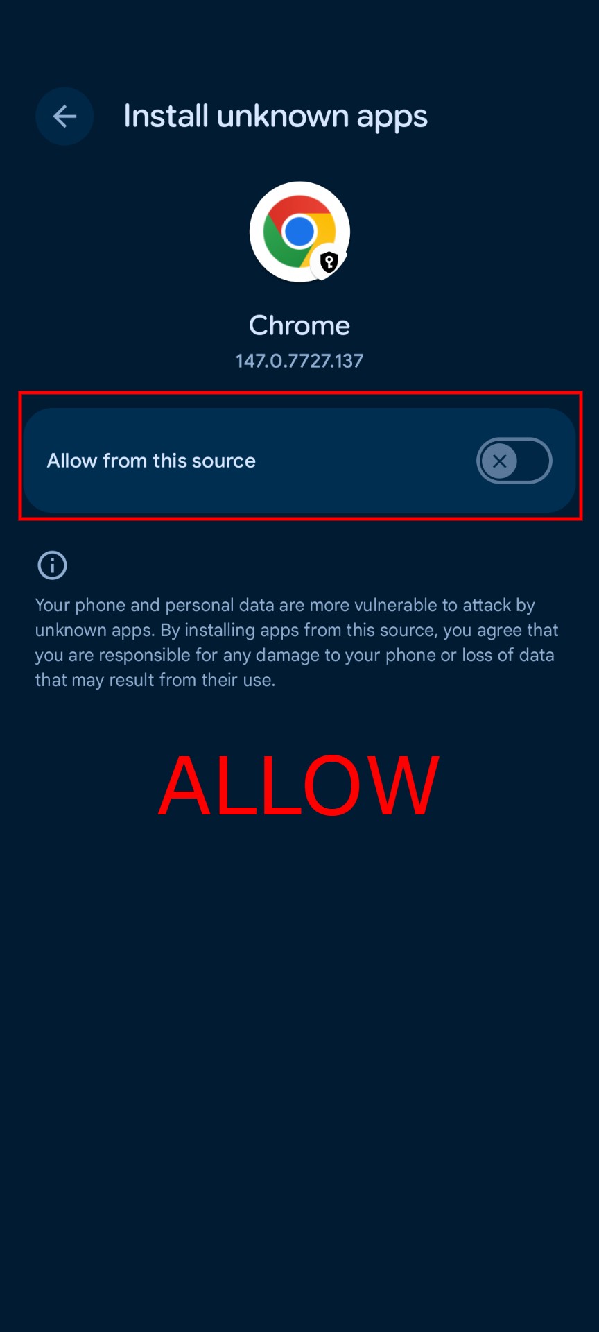 Allow unknown sources